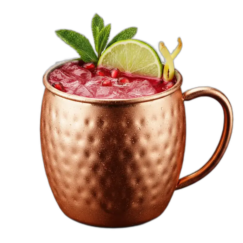 Oriental Mule mit Vodka, Ginger Beer, Limette und Granatapfel bei Eden in Dresden